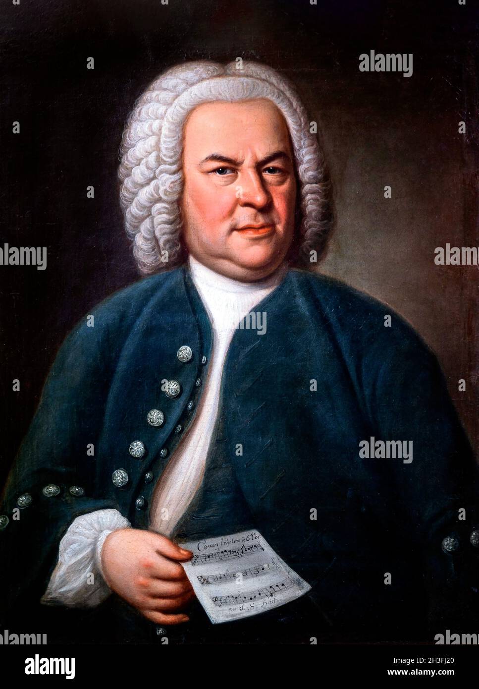Johann Sebastian Bach. Ritratto del compositore barocco tedesco, J S Bach (1685-1750) di Elias Gottlob Haußmann, 1748 Foto Stock