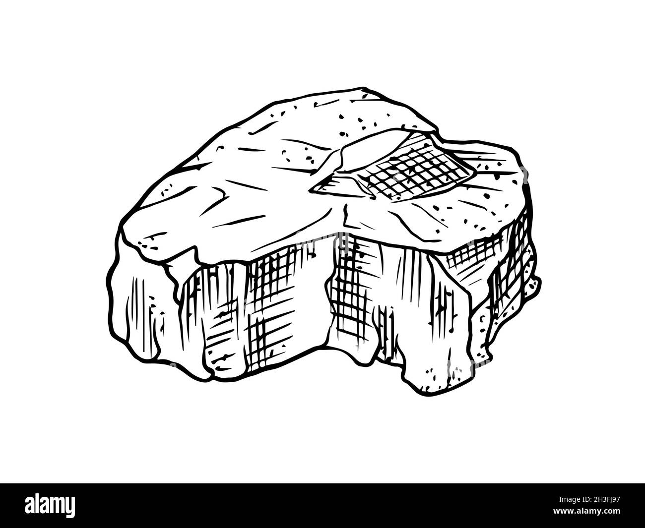 Mare sale pietra. Mucchi di semi. Pezzo di ingredienti per la cottura. Spezia in imballaggi naturali. Aromatizzante o salino. Banner vintage background. Incisa Illustrazione Vettoriale