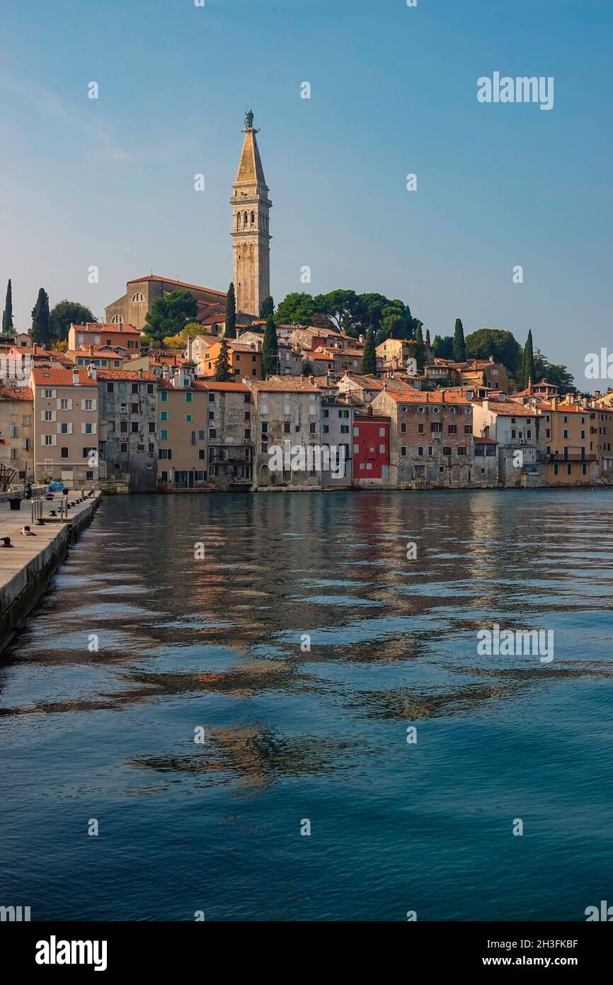 Mare calmo con riflessi, Rovigno, Istria, Croazia, Mare Adriatico, Europa Foto Stock