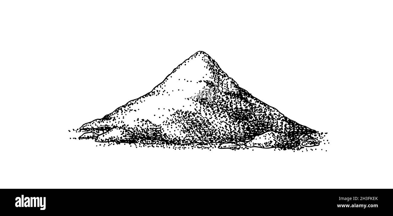 Una manciata di sale marino. Mucchi di semi. Spezia in imballaggi naturali. Aromatizzante o salino. Banner vintage background. Vecchio schizzo inciso a mano. Illustrazione Vettoriale