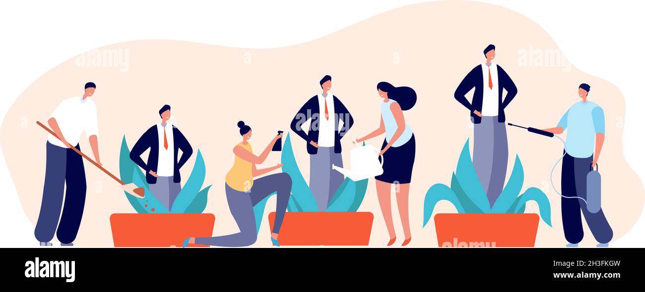 Concetto di mentoring. Professionisti ispiratori, supporto per le comunicazioni aziendali. Crescita di successo dell'uomo d'affari, bandiera di vettore di tutor Illustrazione Vettoriale