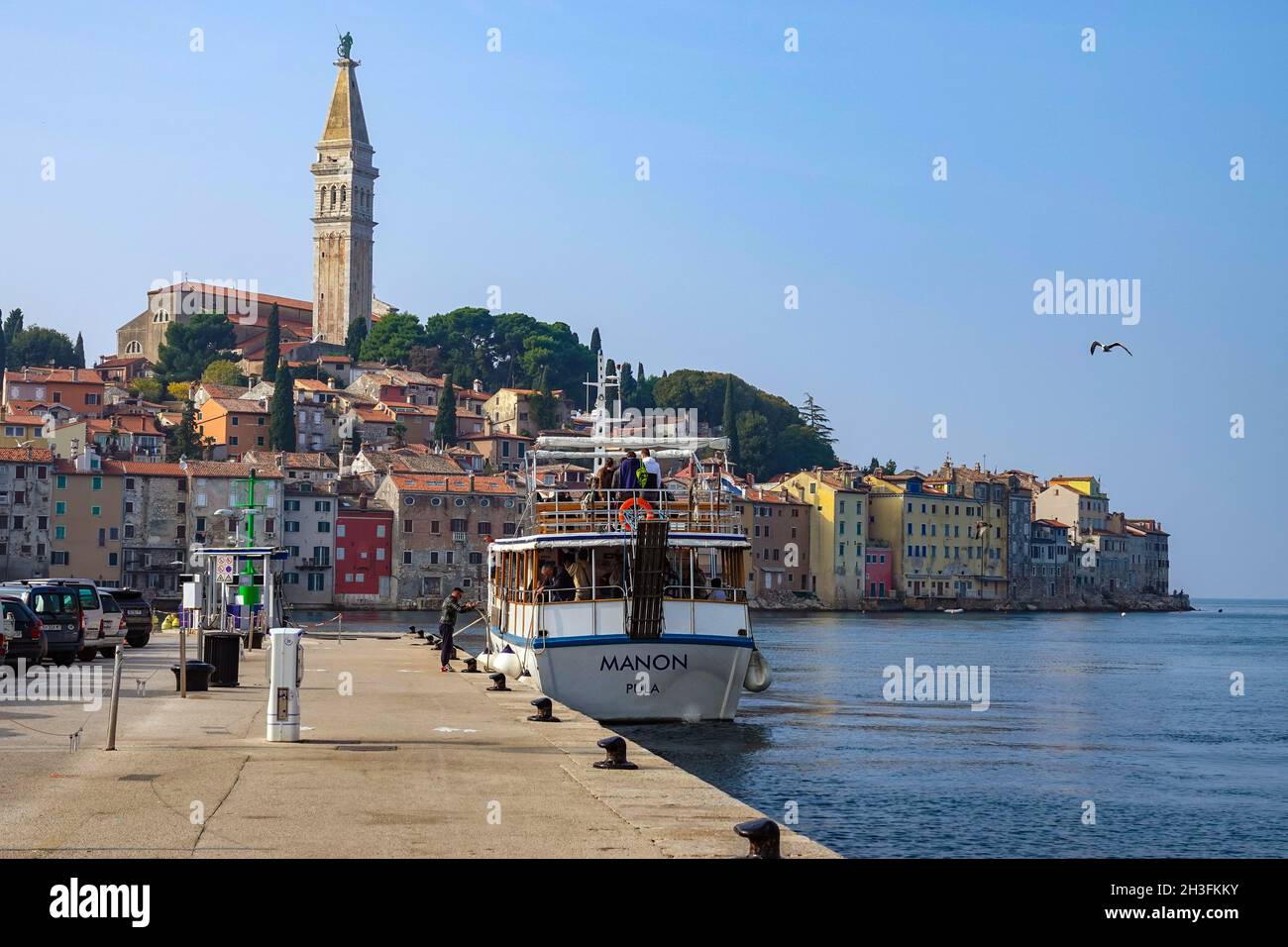 Mare calmo con riflessi, Rovigno, Istria, Croazia, Mare Adriatico, Europa Foto Stock
