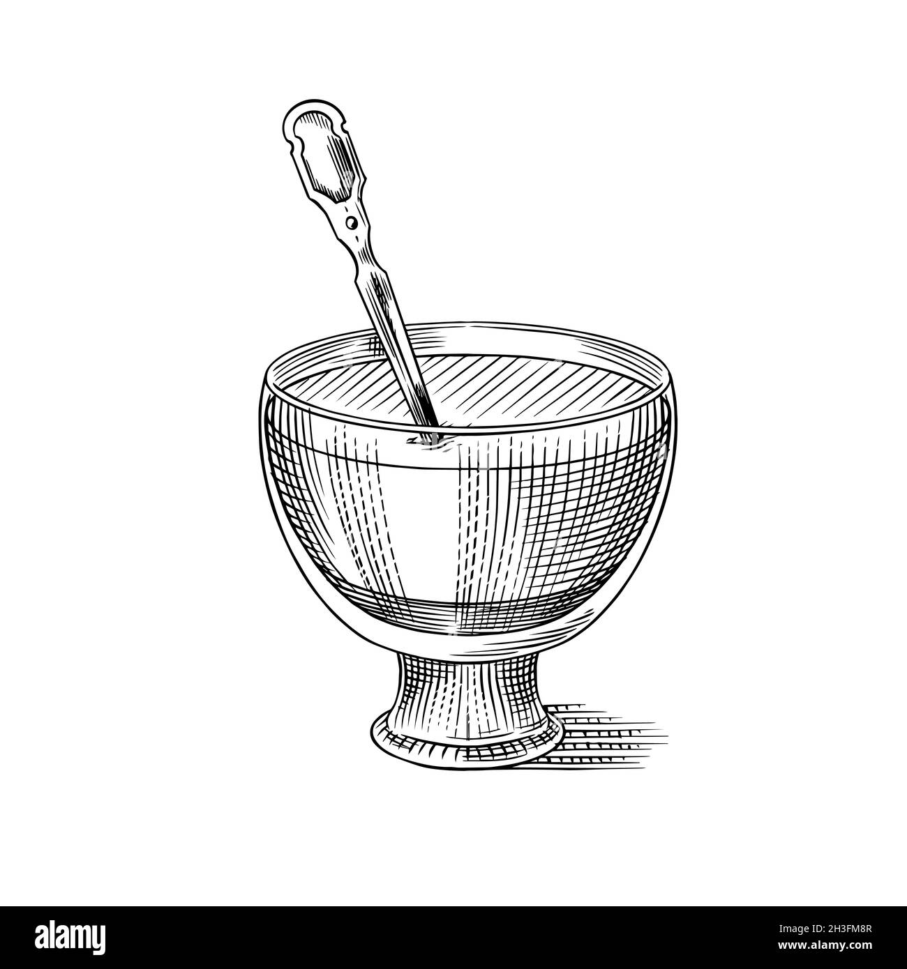 Chia e budino di fragole in un bicchiere. Dolce dessert in stile vintage. Inciso a mano disegnato nel vecchio schizzo. Illustrazione Vettoriale