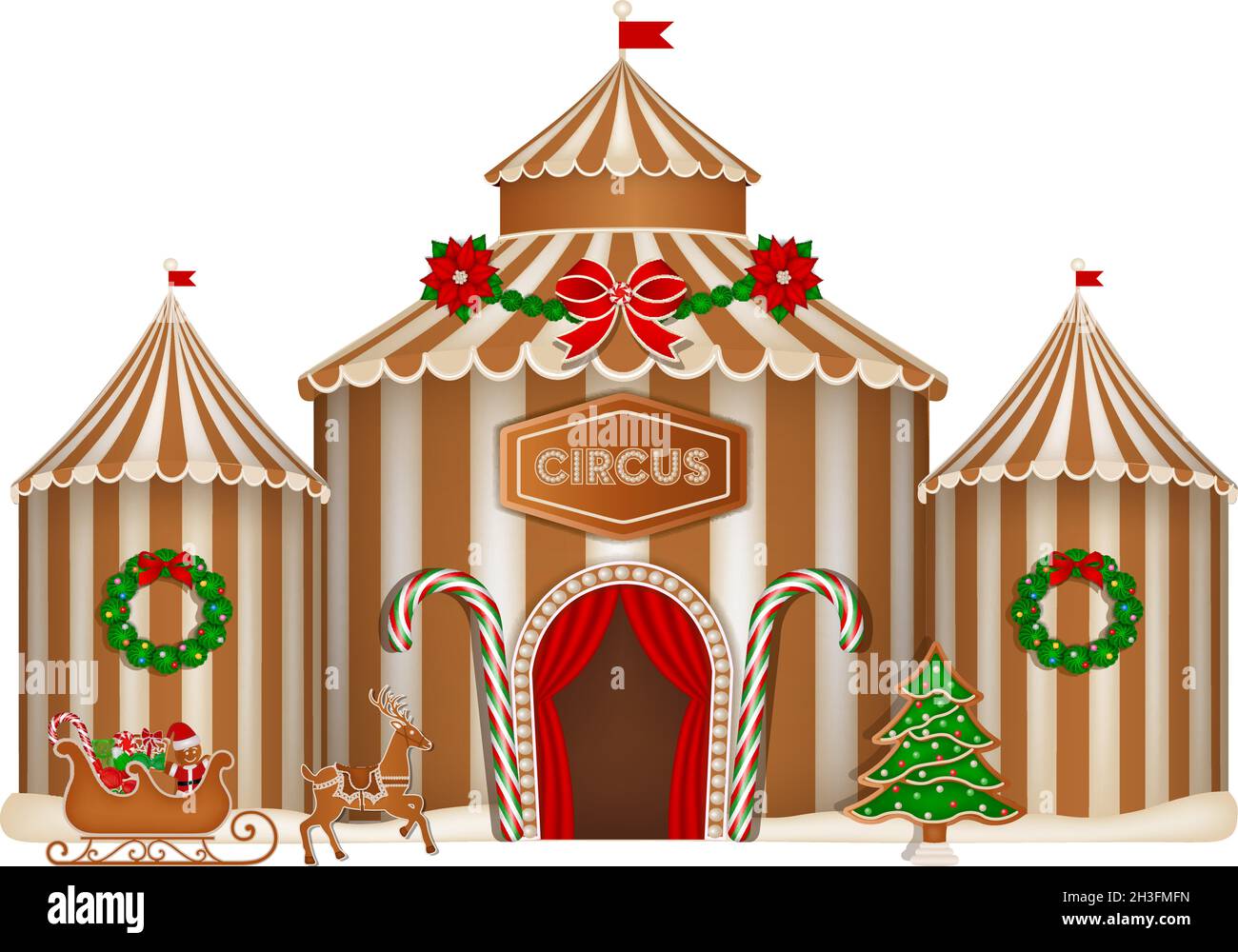Circo di pan di zenzero di Natale con biscotti e caramelle. Illustrazione Vettoriale