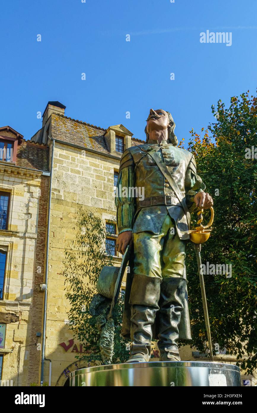 Monumento a Cyrano de Bergerac. Nuova Aquitania. Francia Foto Stock