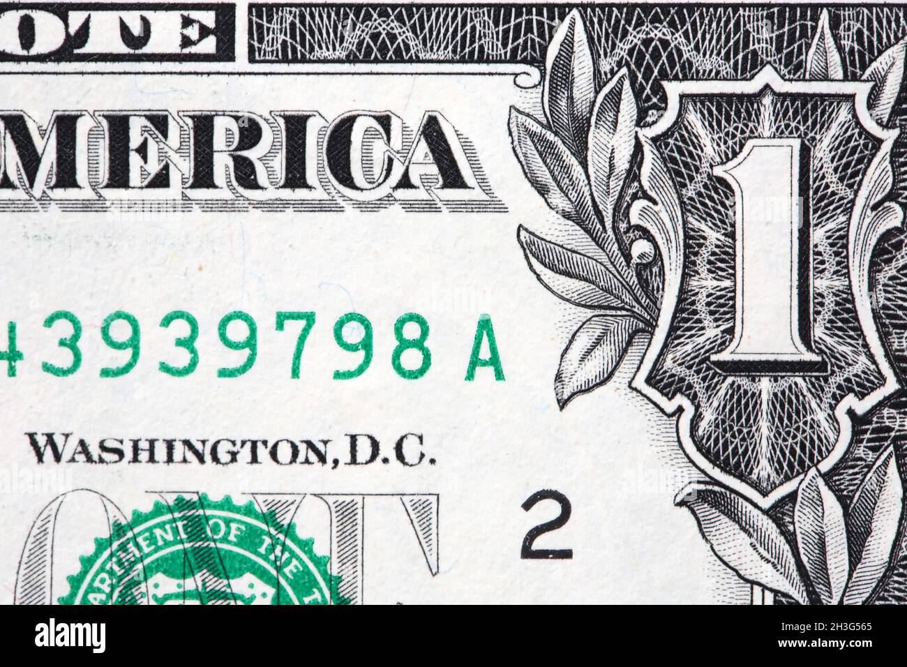 Frammento di un dollaro USA banconota closeup estreme Foto Stock