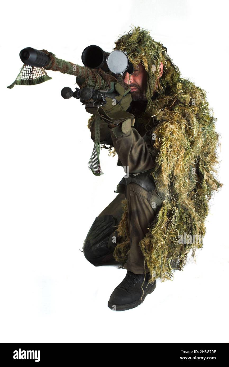 In Sniper Ghillie Suit Foto Stock