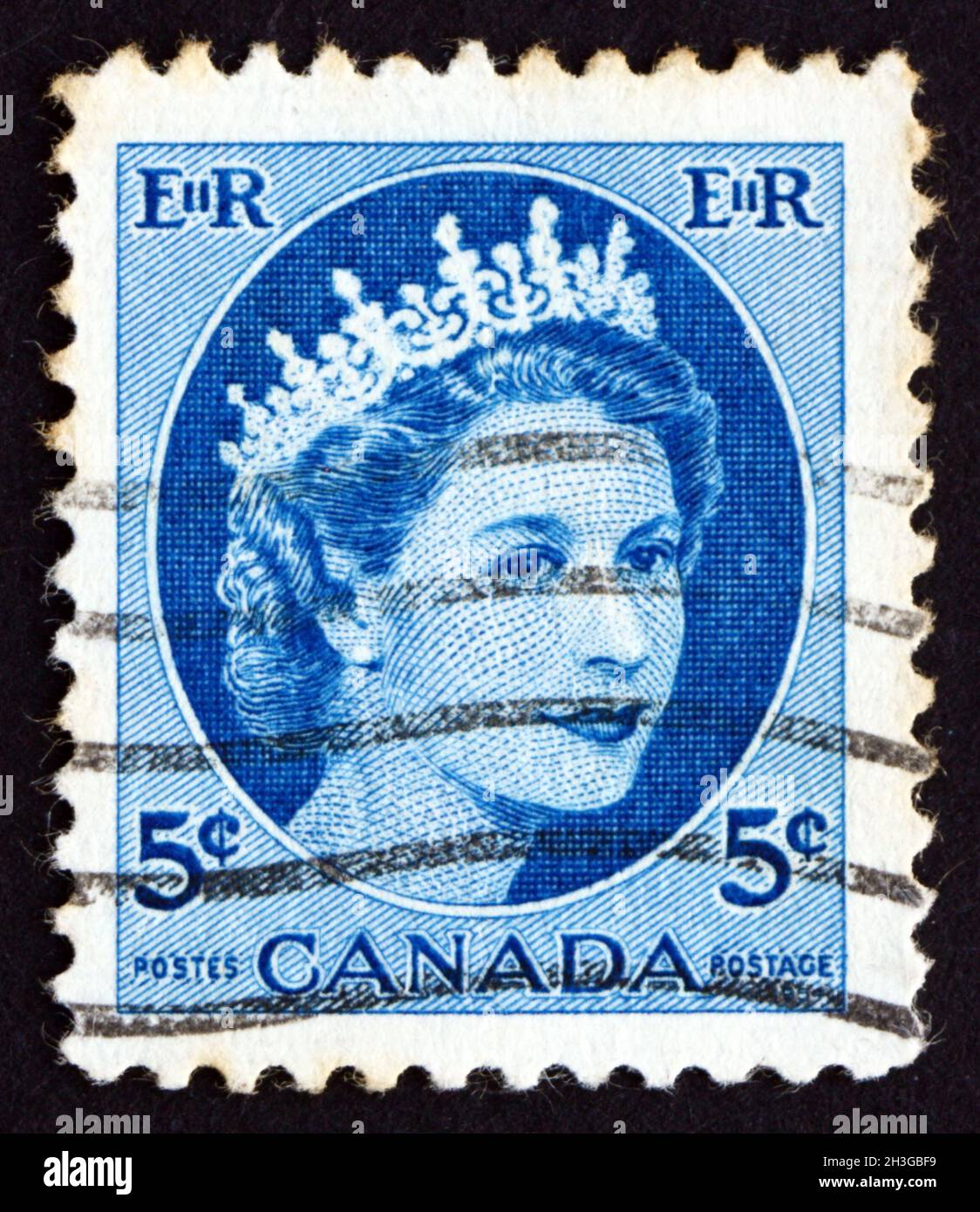 CANADA - CIRCA 1954: Un francobollo stampato in Canada mostra la Regina Elisabetta II, Regina d'Inghilterra, circa 1954 Foto Stock