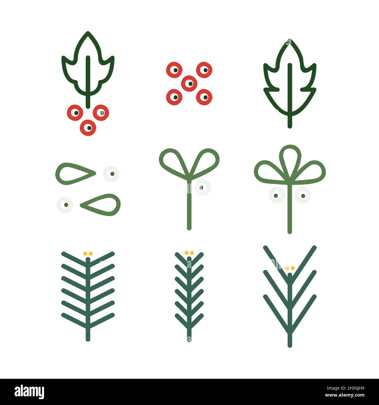 Contorno di agrifoglio, vischio, pino e abete rosso - illustrazione vettoriale Illustrazione Vettoriale