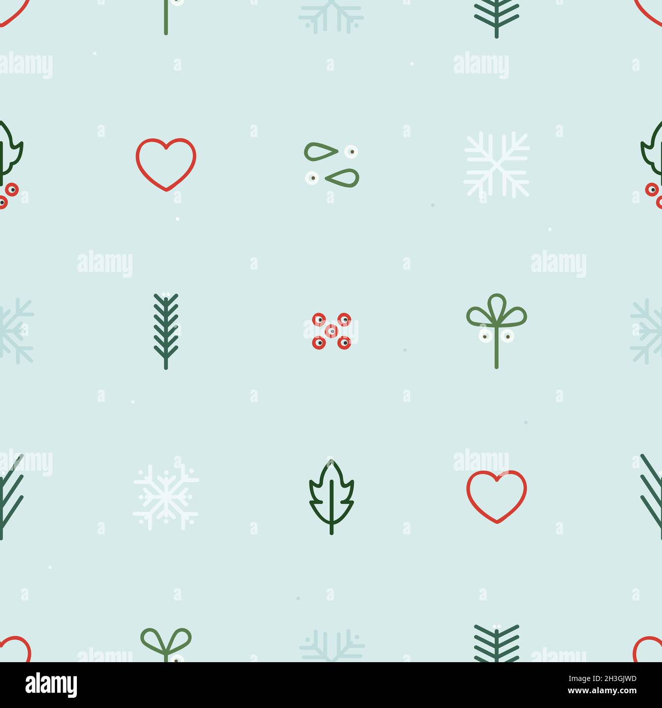 Holly, vischio, abete e fiocchi di neve - sfondo tema di Natale Illustrazione Vettoriale