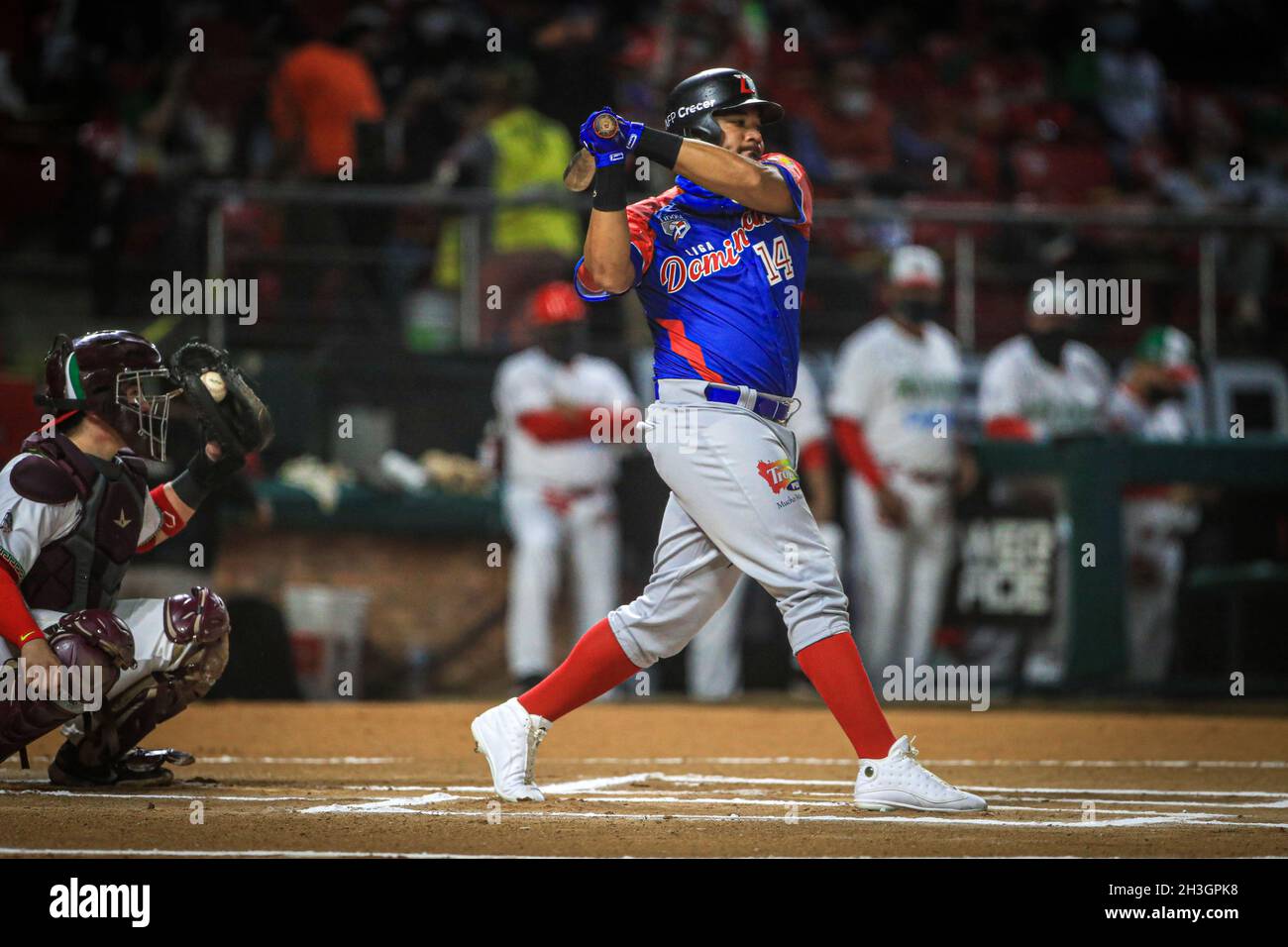 MAZATLAN, MESSICO - 01 FEBBRAIO: Melky Cabrera di Las Aguilas Cibaeñas, durante la partita tra Repubblica Dominicana e Messico come parte della Serie del Caribe 2021 al Teodoro Mariscal Stadium il 1 febbraio 2021 a Mazatlan, Messico. (Foto di Luis Gutierrez/Norte foto) Foto Stock