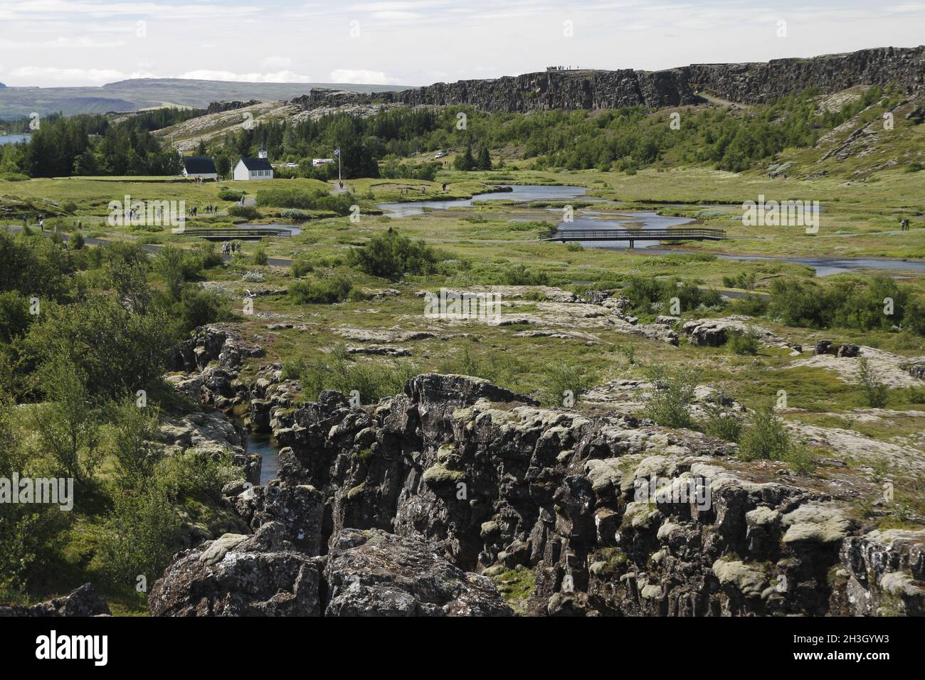 Ãžingvallakirkja (la chiesa di Ãžingvellir). Ãžingvellir (Thingvellir) Foto Stock