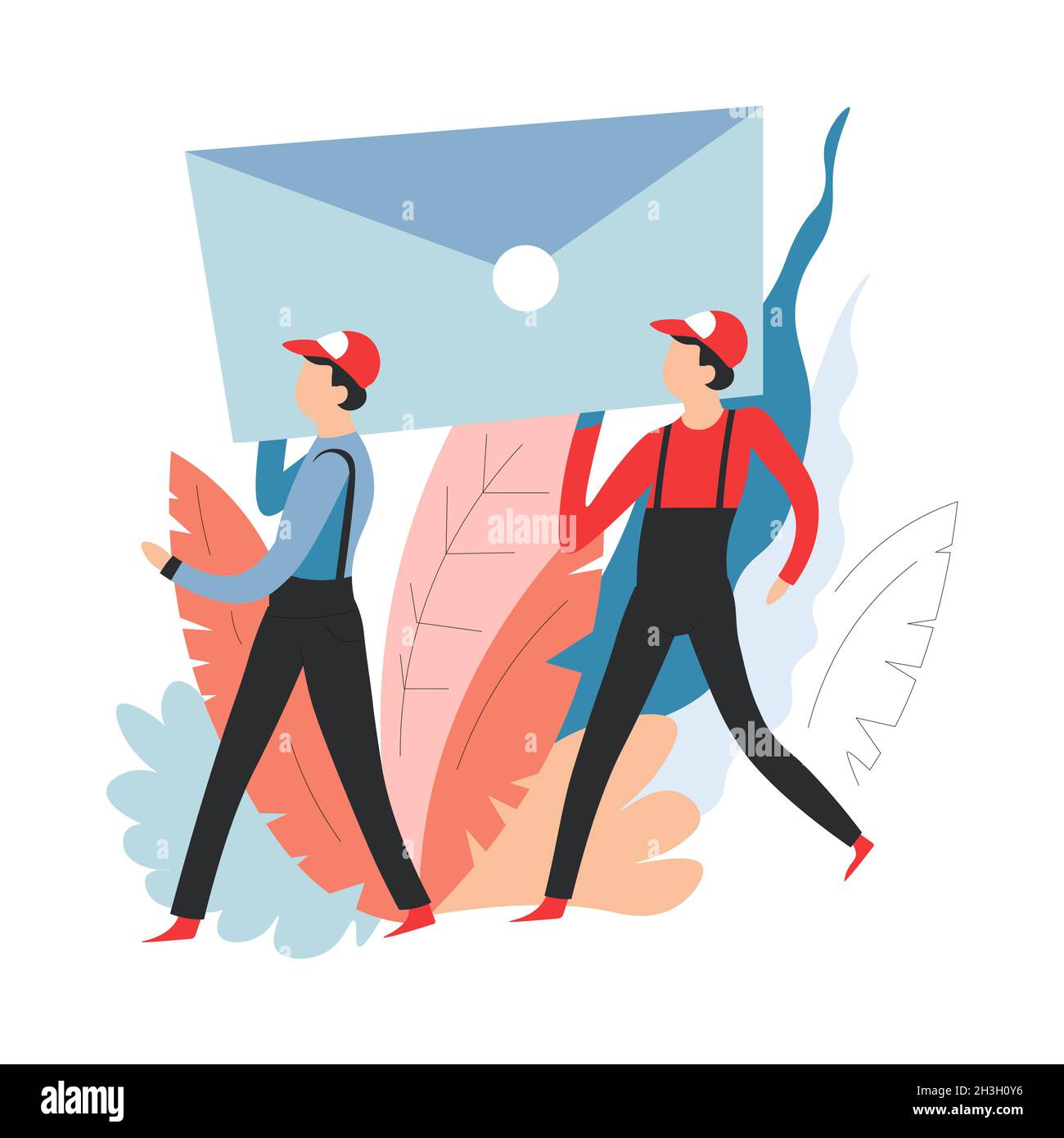 Servizio di consegna per posta o post deliverers che trasportano il messaggio Illustrazione Vettoriale