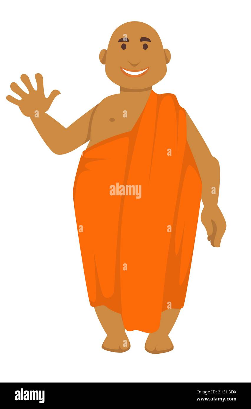 Il monaco indiano in calvo di roto arancione l'uomo che agitava la mano Illustrazione Vettoriale