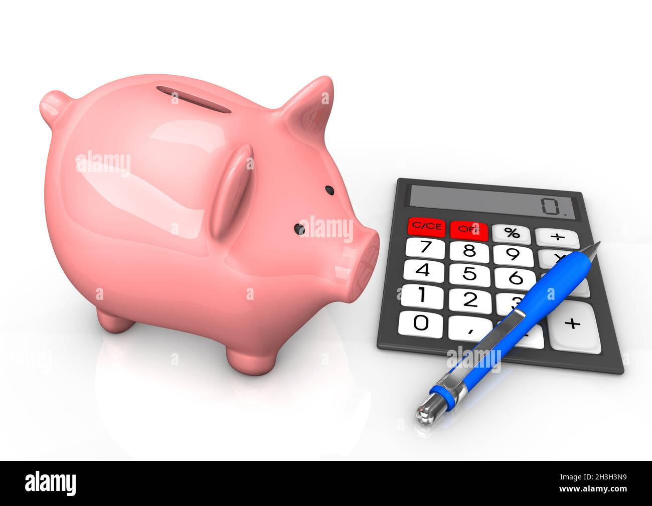 Piggy Bank Calcolatrice Ballpen Foto Stock