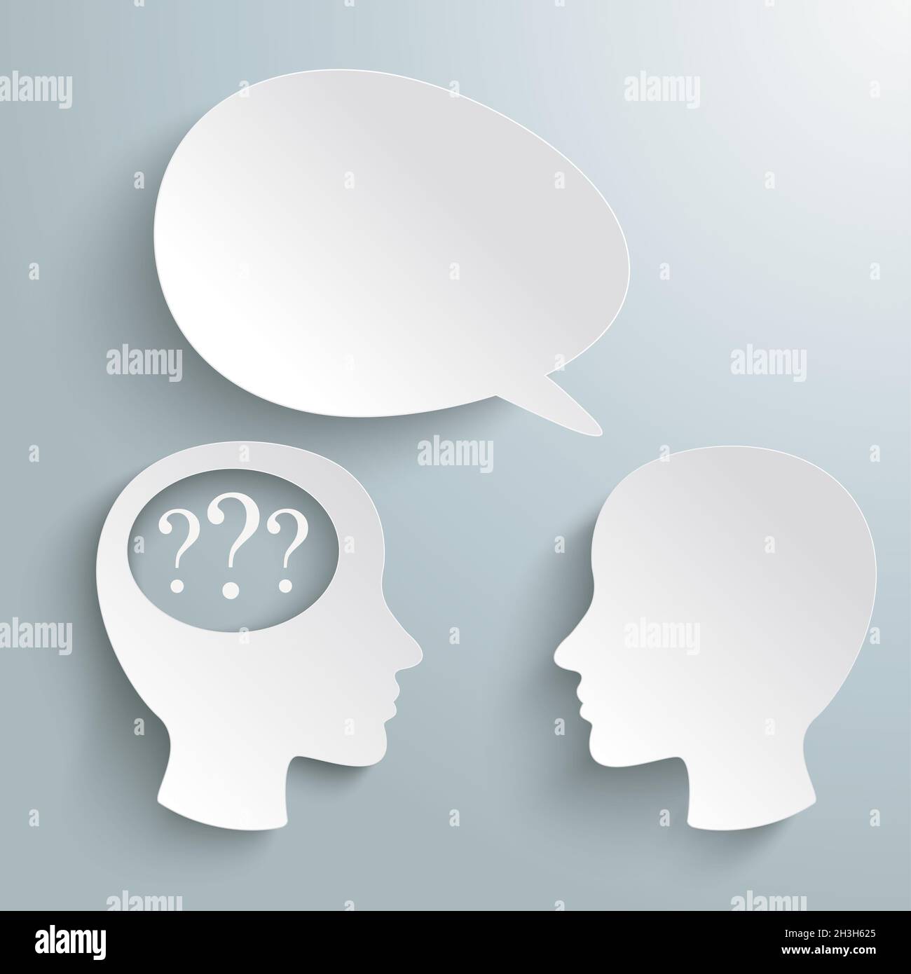 Due teste Speech Bubble Question Marks PiAd Foto Stock