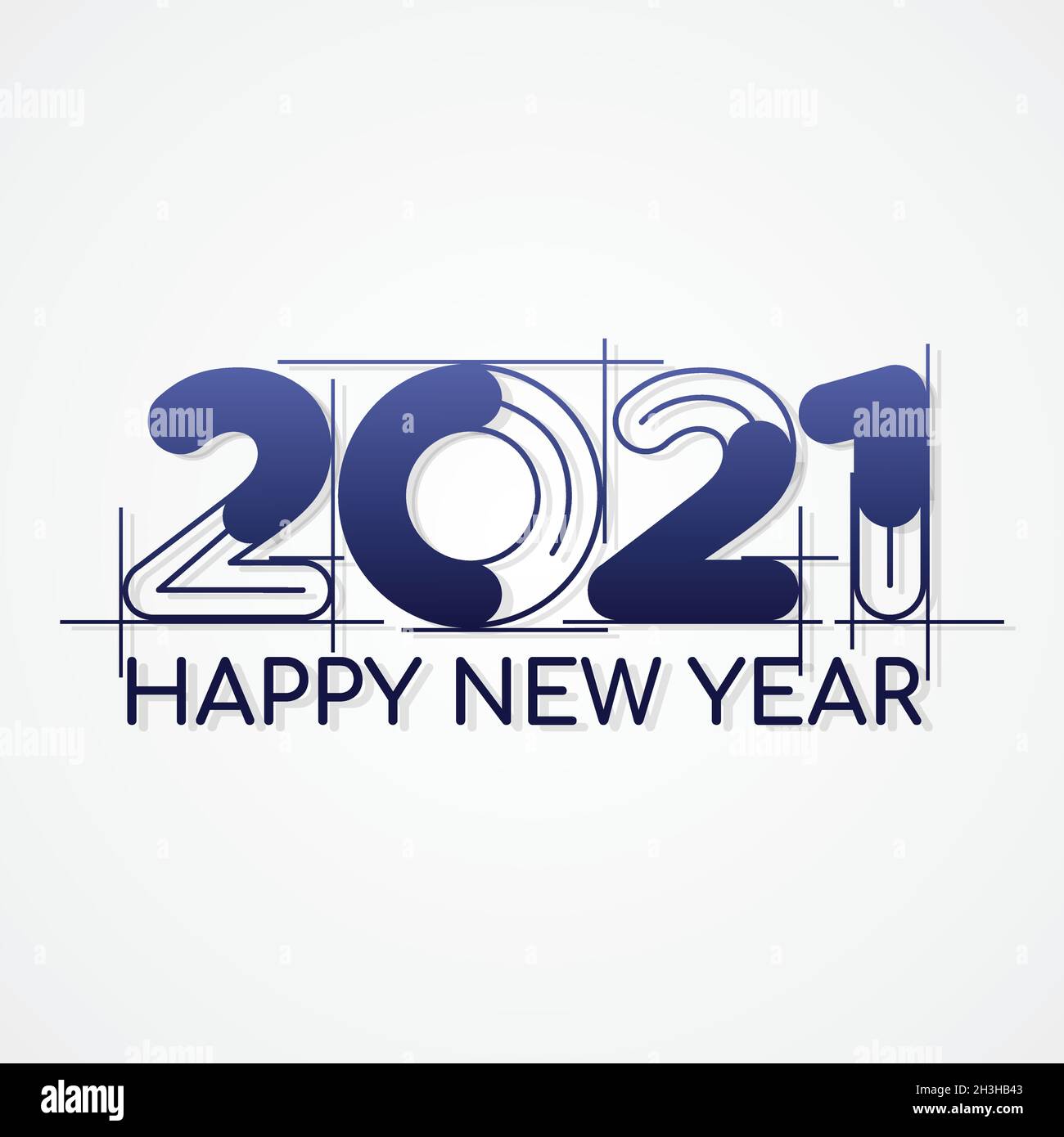 Felice anno nuovo 2021 stile architettonico su sfondo bianco. Modello di illustrazione di sfondo del vettore Happy New Year 2021. Illustrazione vettoriale EPS.8 EP Illustrazione Vettoriale