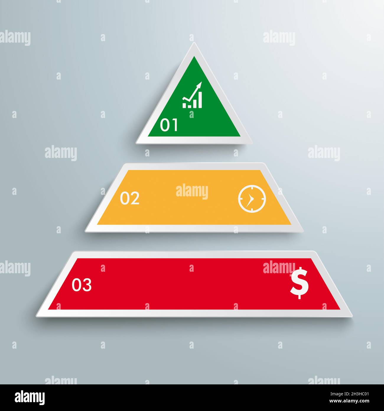 Piramide colorata 3 pezzi Infografica PiAd Foto Stock