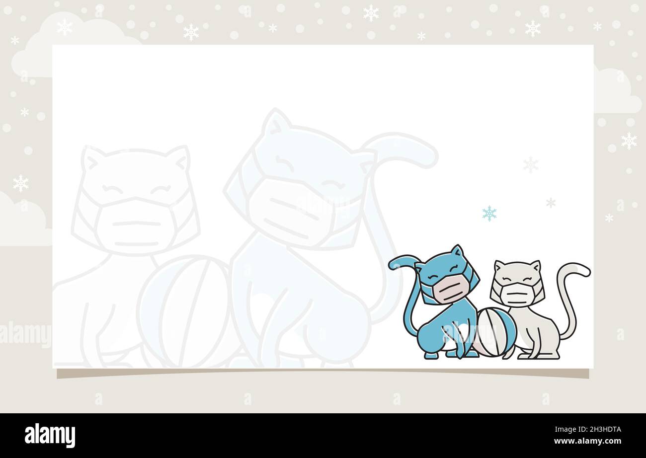 Cat Ball Winter Snowflake Holiday Invitation Card Frame modello sfondo Illustrazione Vettoriale
