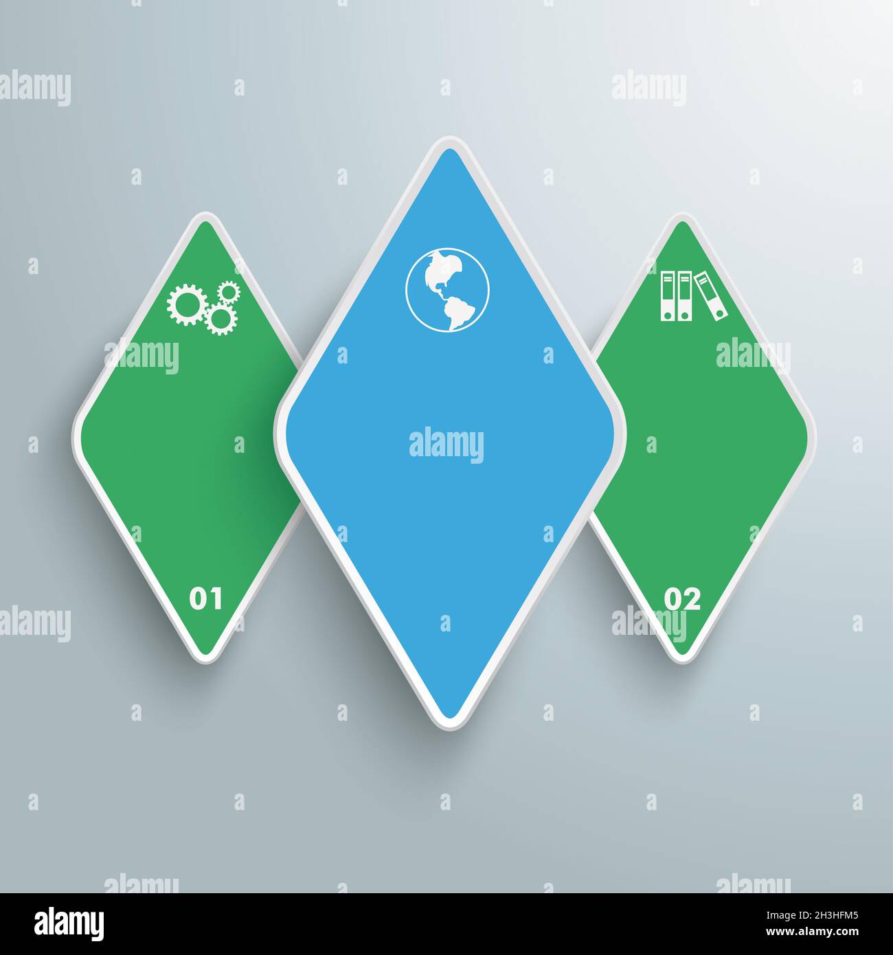 Tre pezzi Rhombus Verde Blu Infografica PiAd Foto Stock