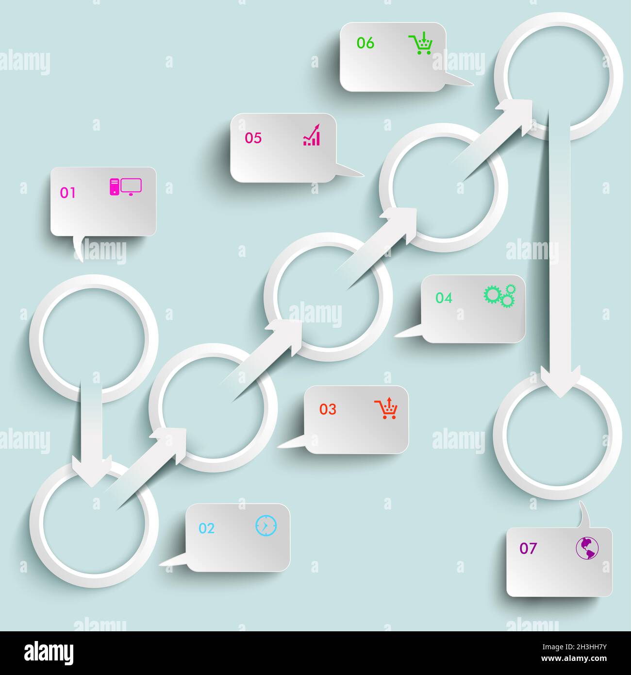 Freccia della carta 7 anelli voce bolle PiAd Foto Stock