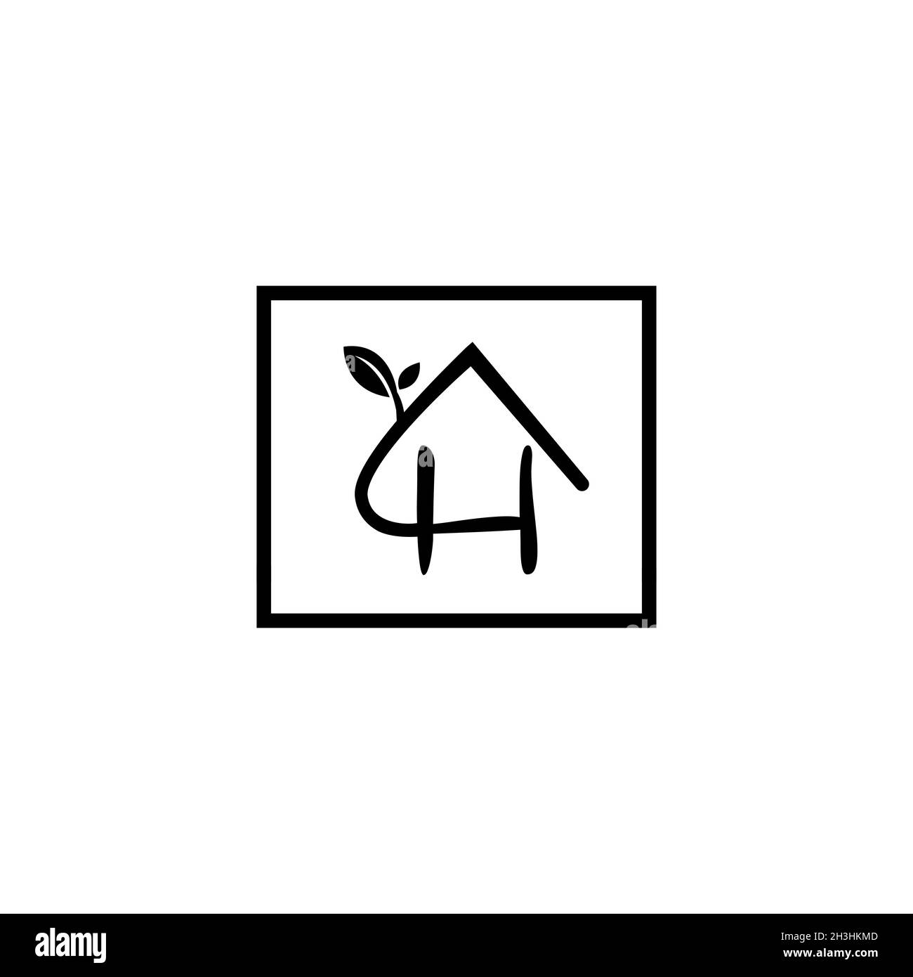Lettera naturale H Modern alfabeto simbolo vettore con casa e foglia. Foglia organica lettera H per la progettazione di elementi. Illustrazione vettoriale EPS.8 EPS.10 Illustrazione Vettoriale