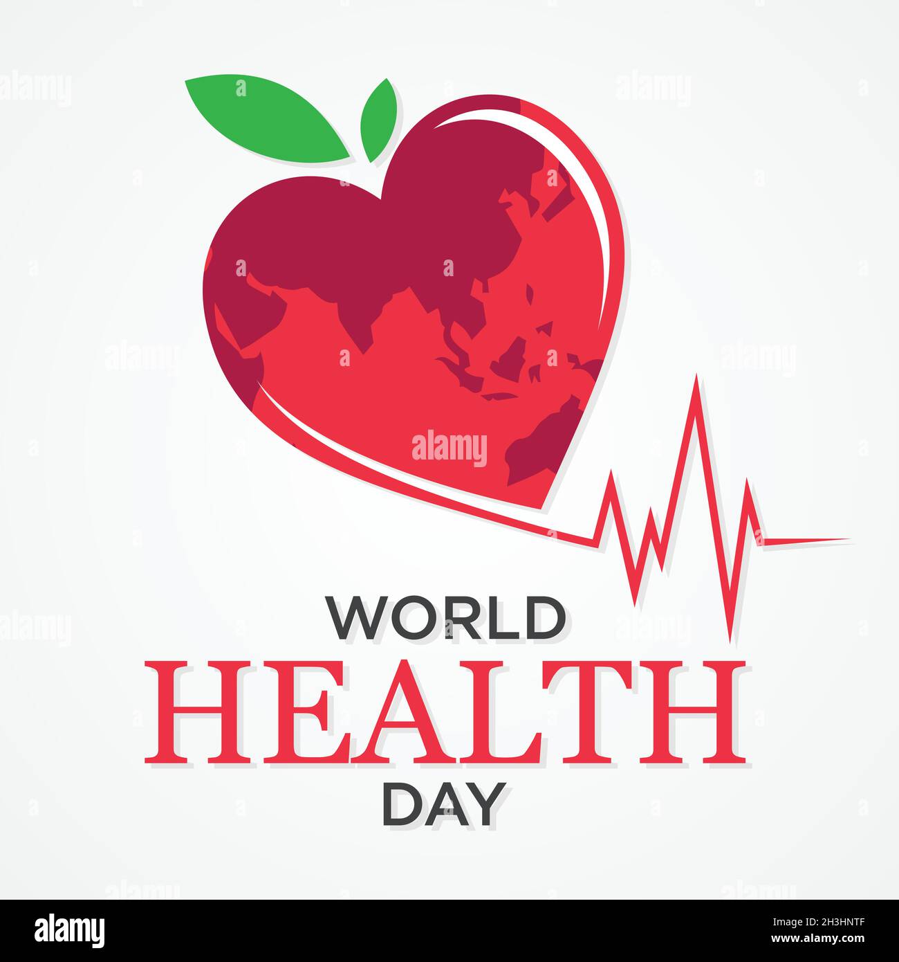 Illustrazione vettoriale della Giornata Mondiale della Sanità con la mappa del mondo forma il cuore. Illustrazione vettoriale EPS.8 EPS.10 Illustrazione Vettoriale