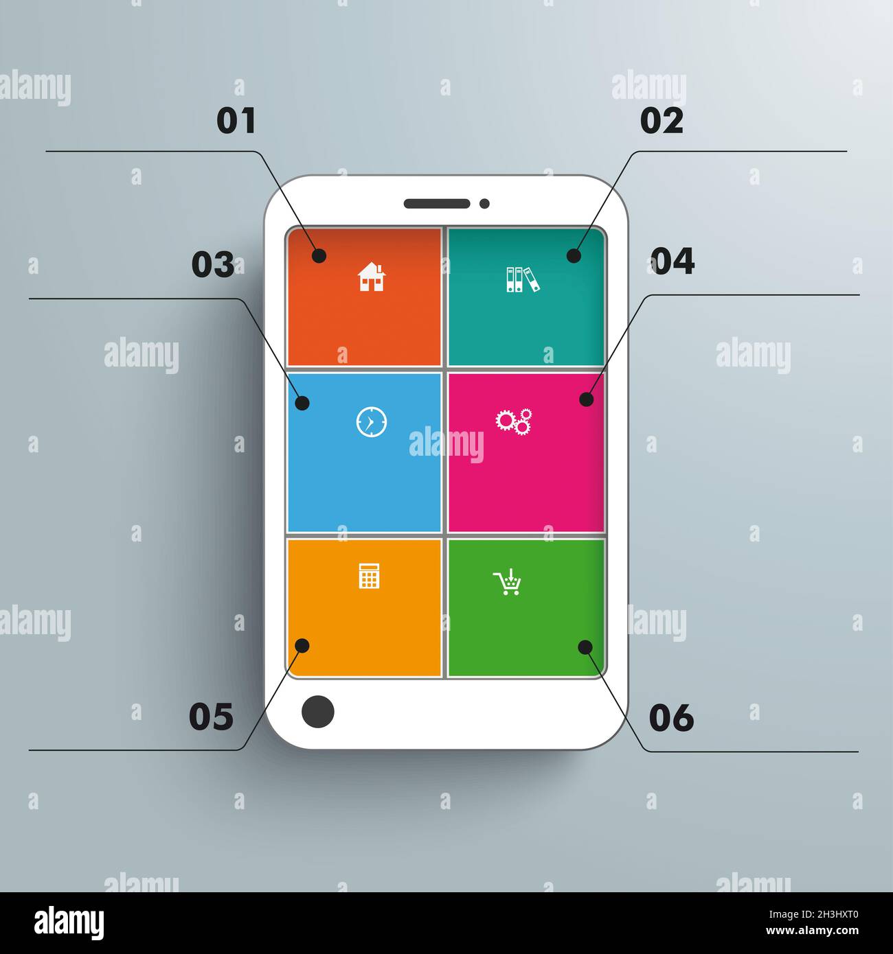 White smartphone 6 Opzioni Infografica PiAd Foto Stock