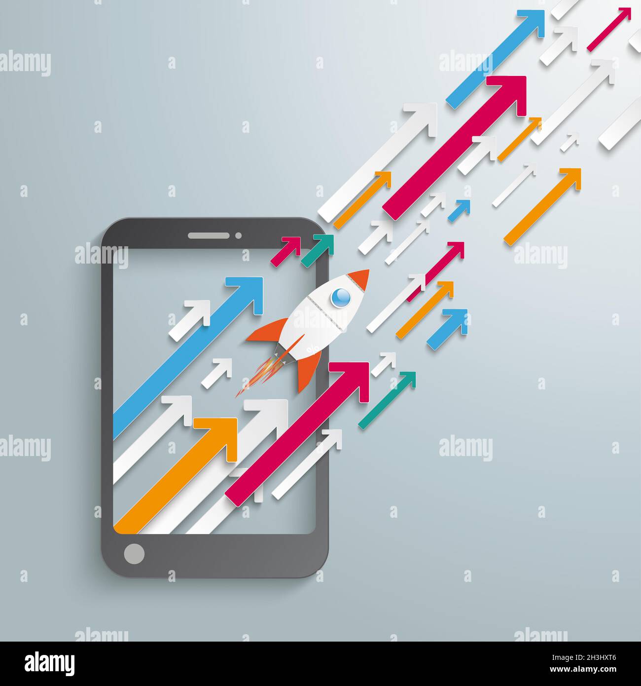 Frecce crescita smartphone Rocket PiAd Foto Stock
