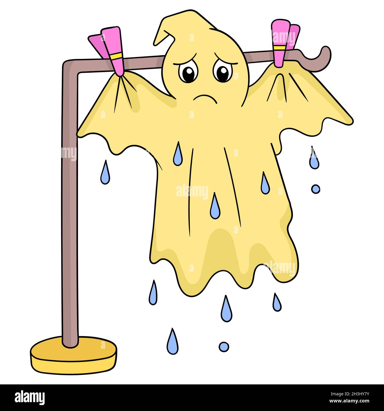 il panno ghost scherzo si asciuga al sole dopo un lavaggio umido Illustrazione Vettoriale