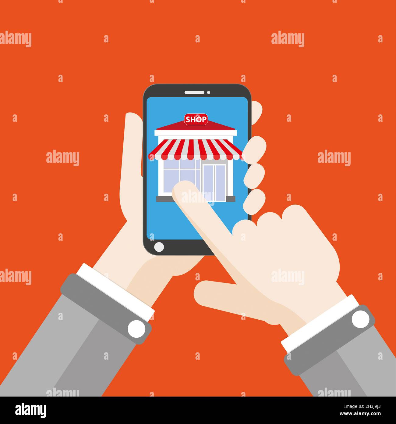 Negozio di smartphone a mano fare clic su piatto Foto Stock