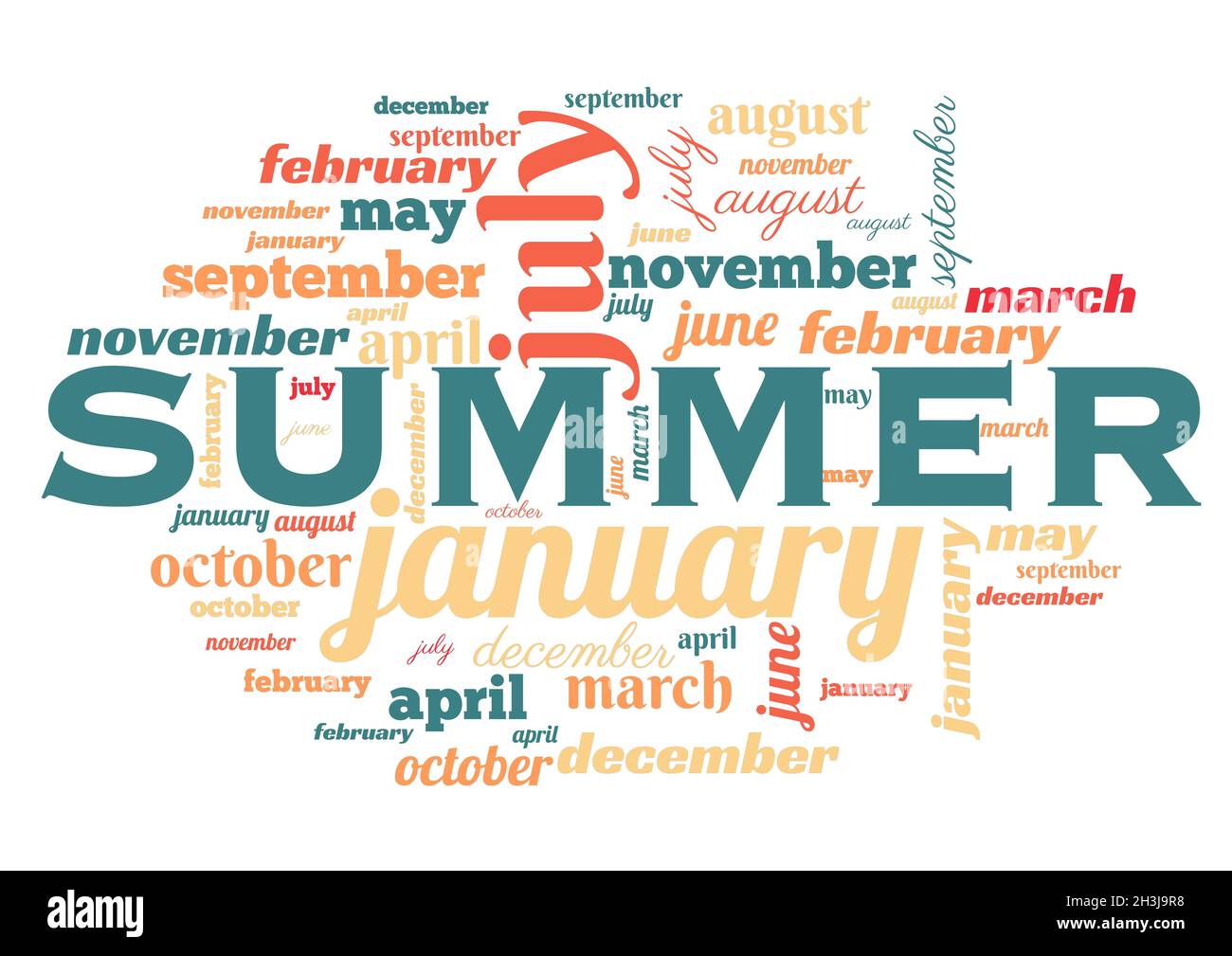 Concetto di stagioni, nomi di mese nel cloud Foto Stock