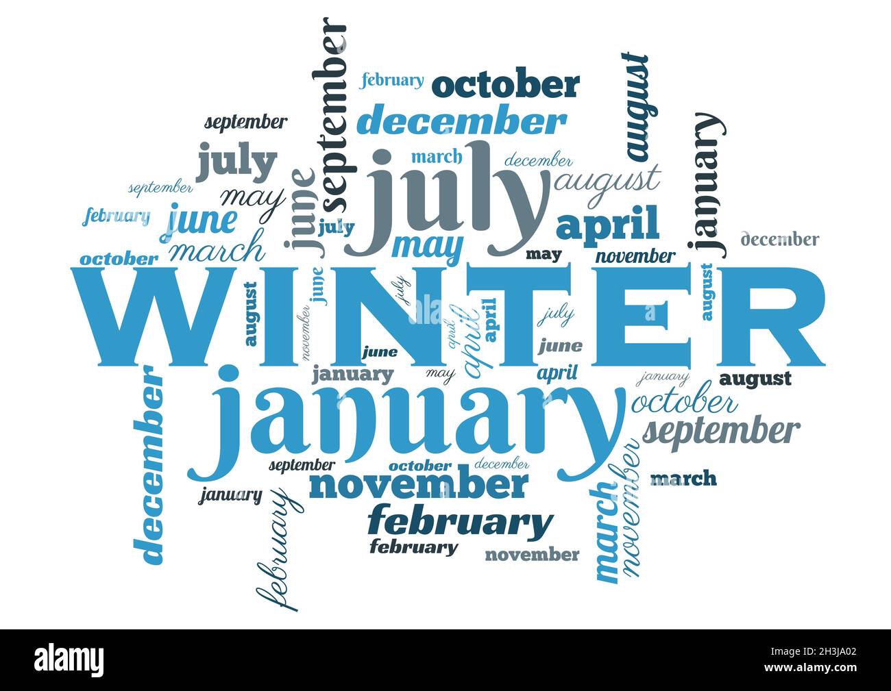 Concetto di stagioni, nomi di mese nel cloud Foto Stock