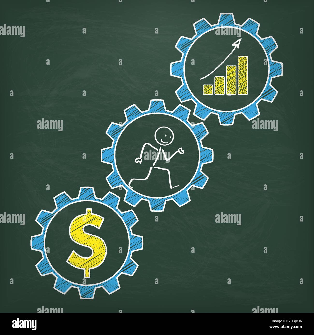 Lavagna Stickman corre Gears Dollar Chart Foto Stock