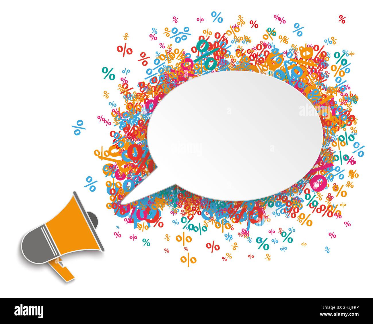 White Oval Speech Bubble Megaphone percents Foto Stock