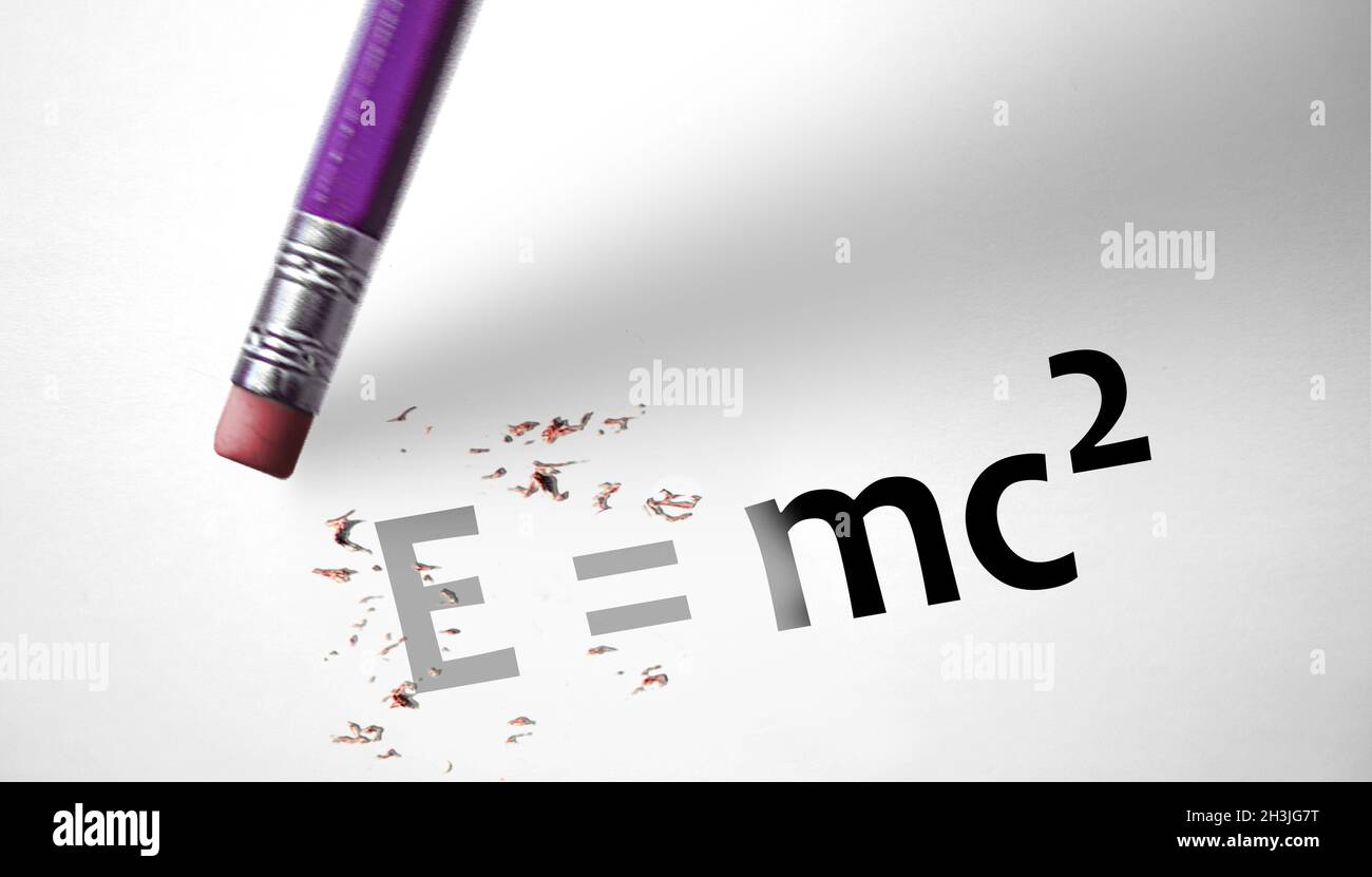 Eraser eliminando il concetto E=mc2 Foto Stock