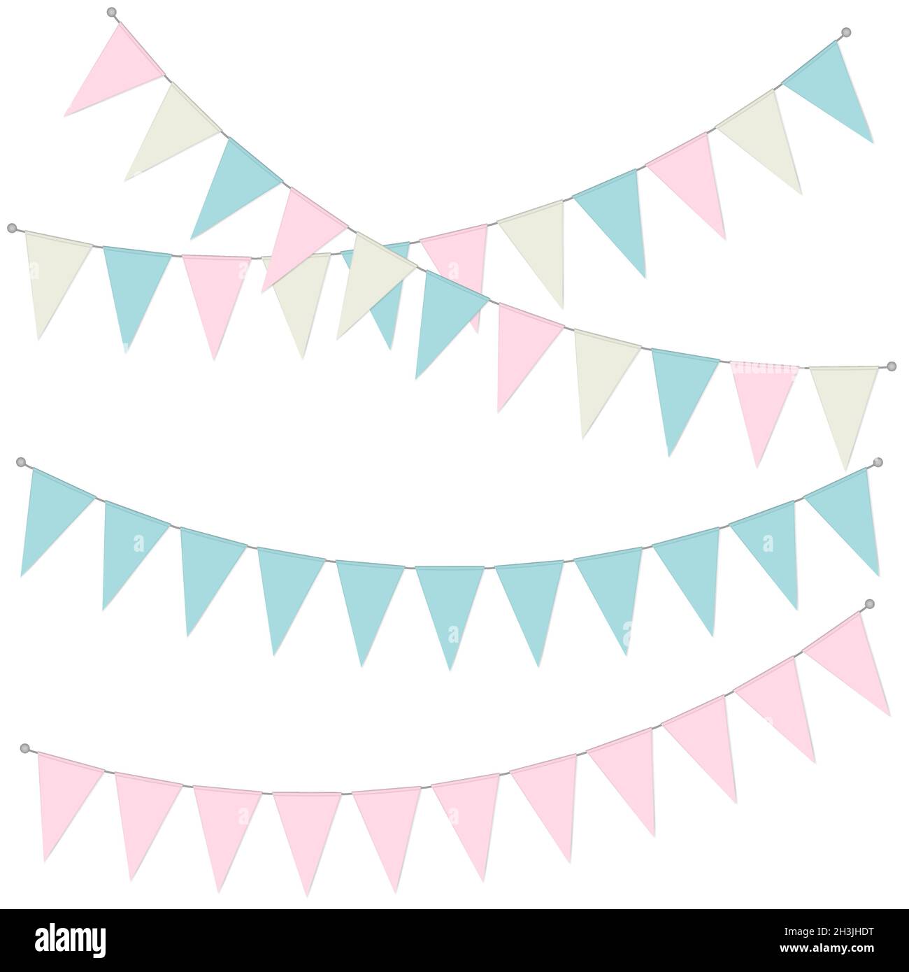 Ghirlanda di banner Pennant, illustrazione vettoriale. Bandiere triangolari sospese di colore pastello. Festa di conigliatura Illustrazione Vettoriale