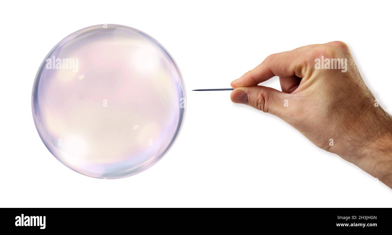 Bolla sul punto di esplodere da un ago Foto Stock