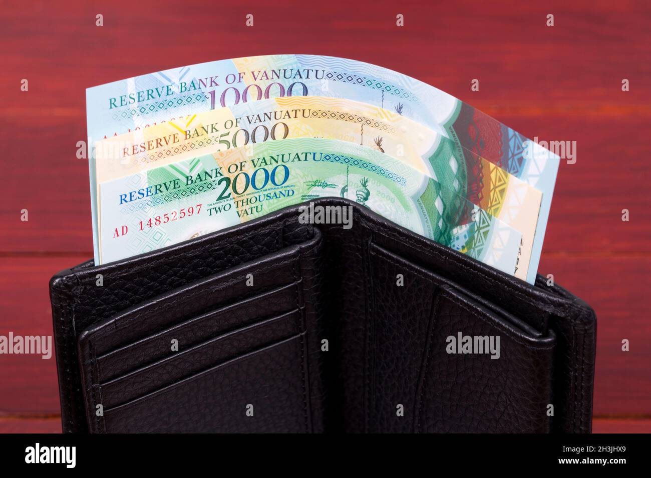 Vanuatu soldi - vatu nel portafoglio nero Foto Stock