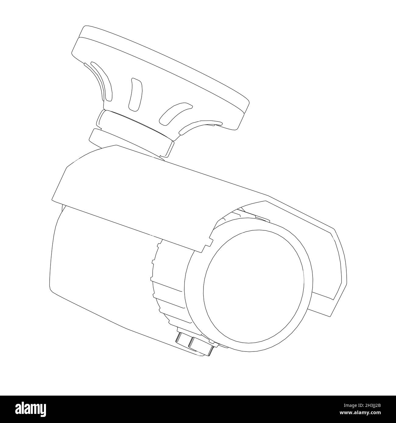 Telecamera CCTV contorno da linee nere isolato su sfondo bianco. Illustrazione vettoriale Illustrazione Vettoriale