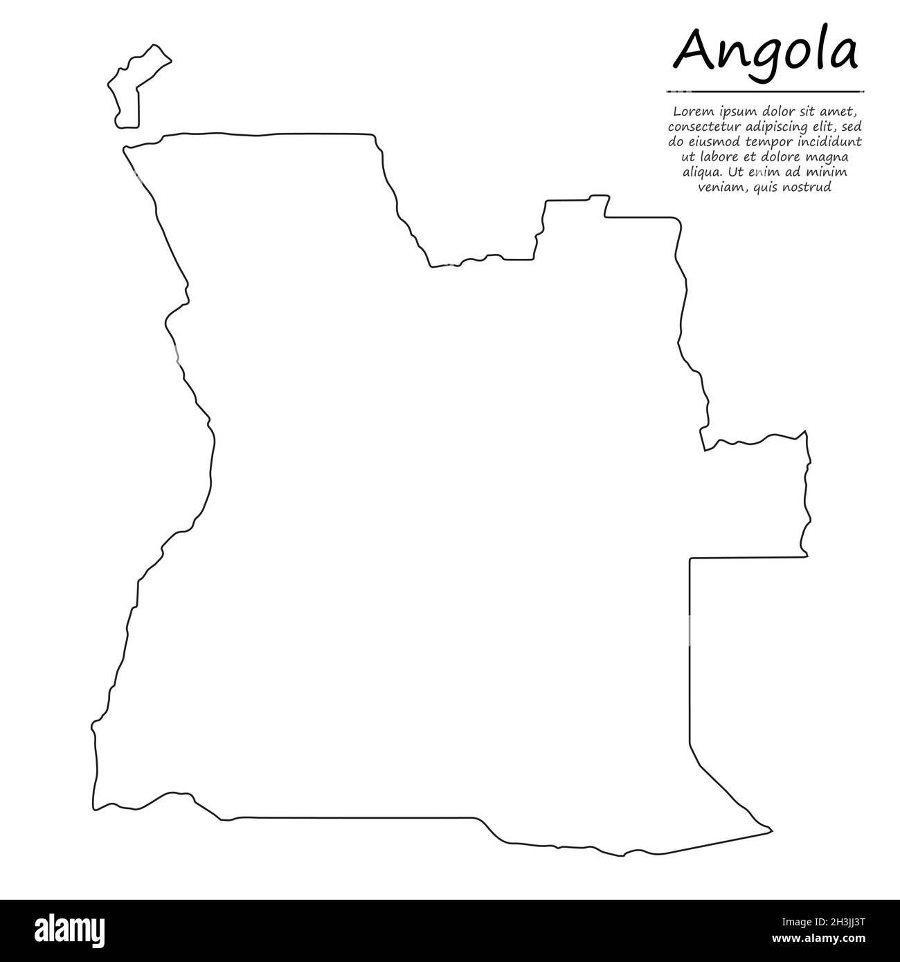 Semplice mappa di contorno dell'Angola, silhouette vettoriale in stile linea di schizzo Illustrazione Vettoriale