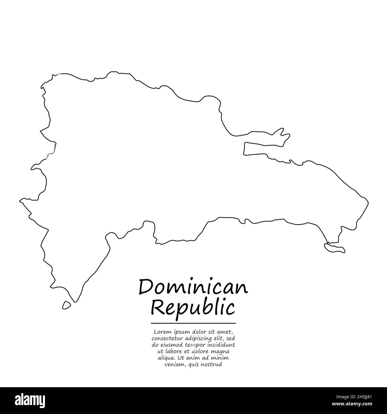 Semplice mappa della Repubblica Dominicana, silhouette vettoriale in stile linea di schizzo Immagine e Vettoriale - Alamy