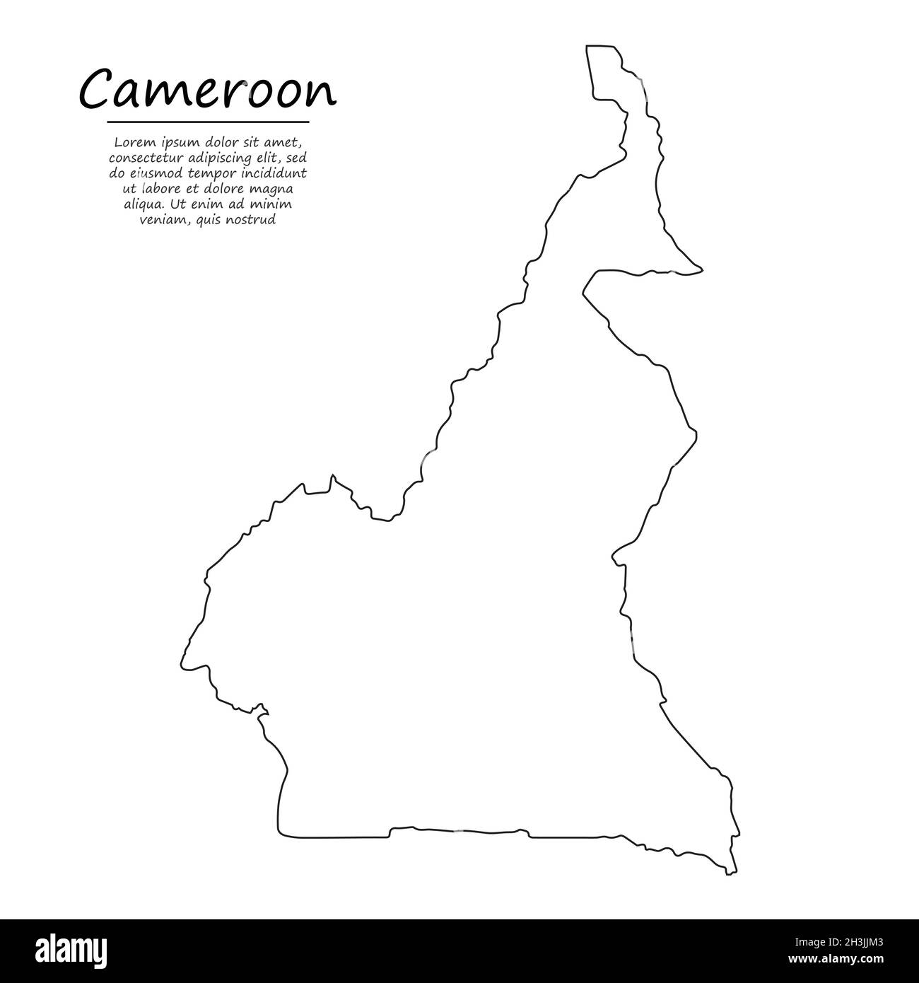 Semplice mappa del Camerun, silhouette vettoriale in stile linea di schizzo Illustrazione Vettoriale