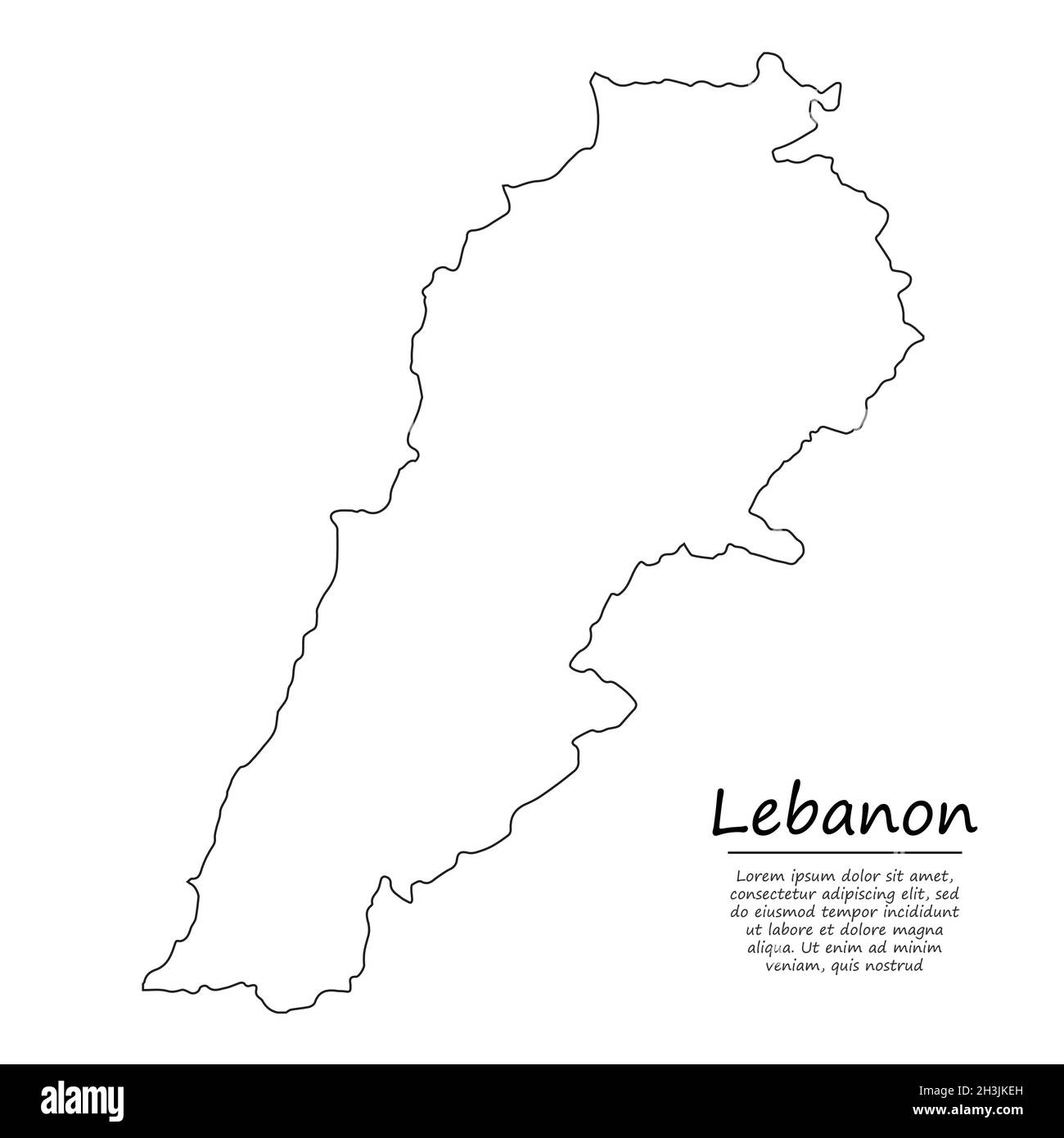 Semplice mappa di contorno del Libano, silhouette vettoriale in stile linea di schizzo Illustrazione Vettoriale