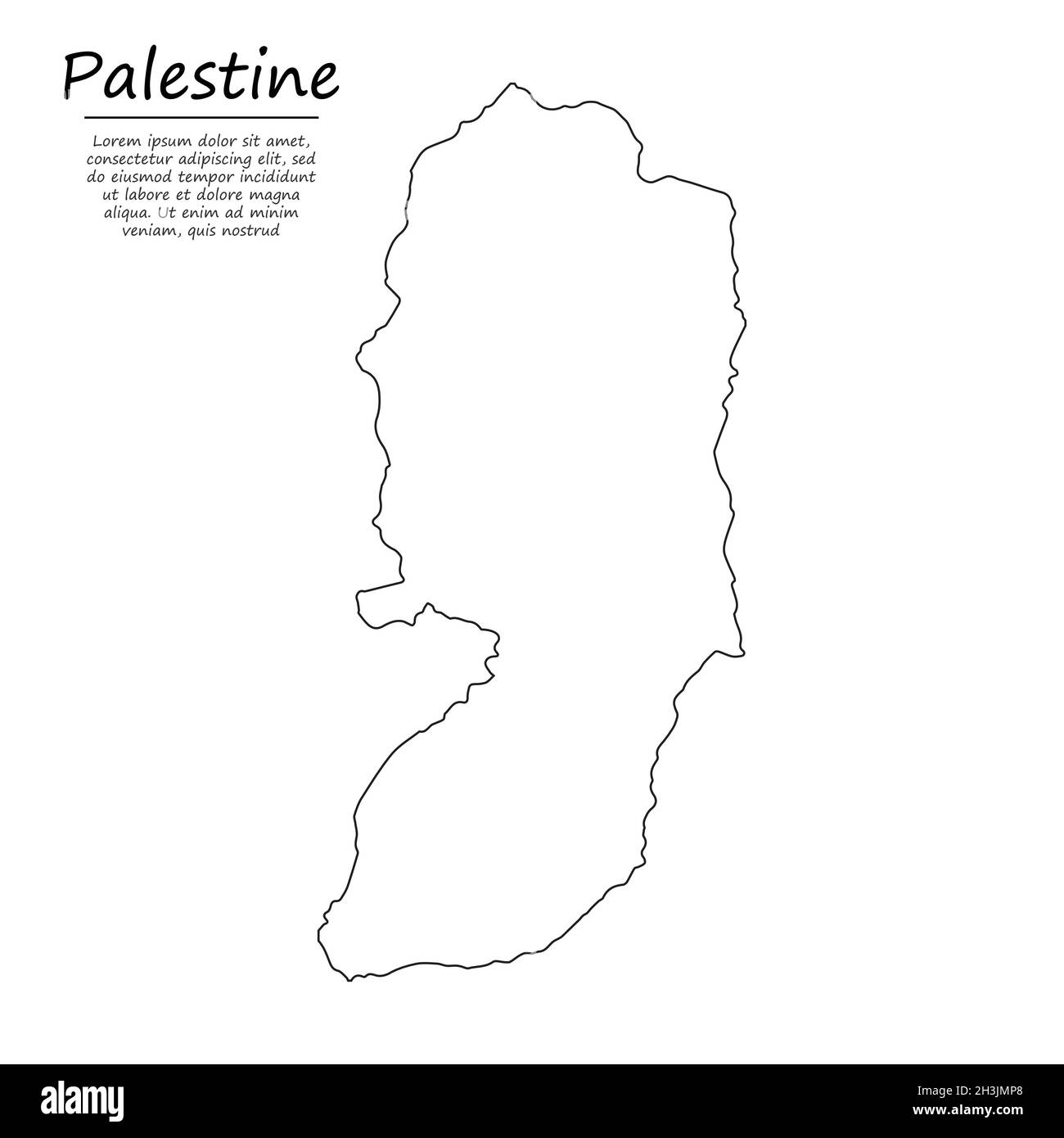 Semplice mappa di contorno della Palestina, silhouette vettoriale in stile linea di schizzo Illustrazione Vettoriale