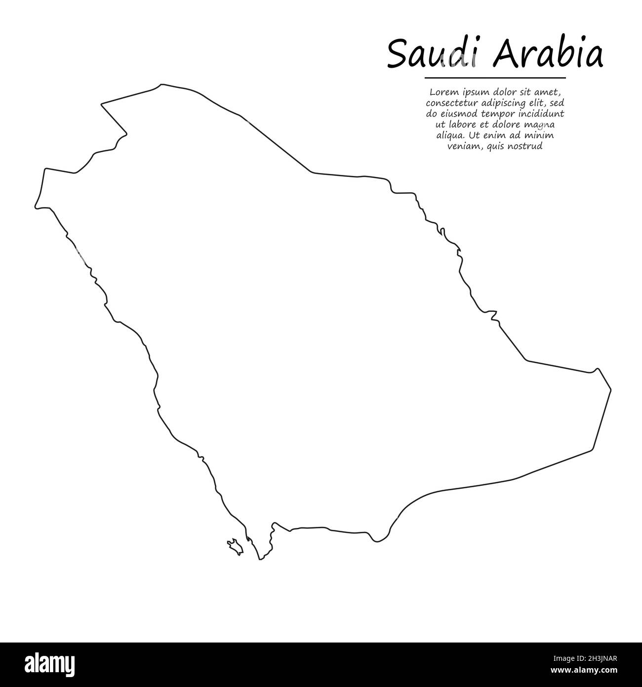 Semplice mappa di contorno dell'Arabia Saudita, silhouette vettoriale in stile linea di schizzo Illustrazione Vettoriale