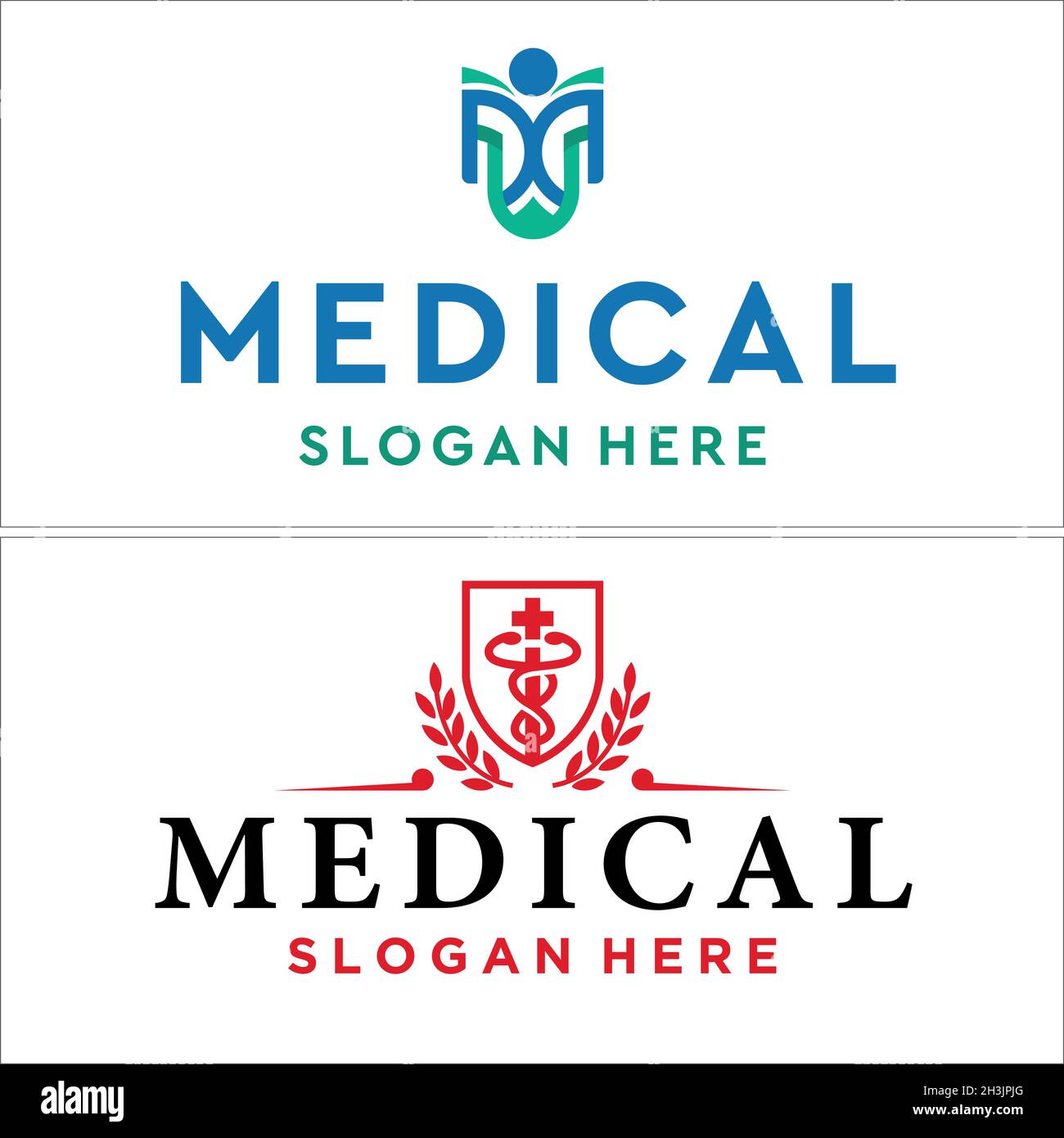 Moderna educazione medica salute farmaceutica caduceo logo design Illustrazione Vettoriale