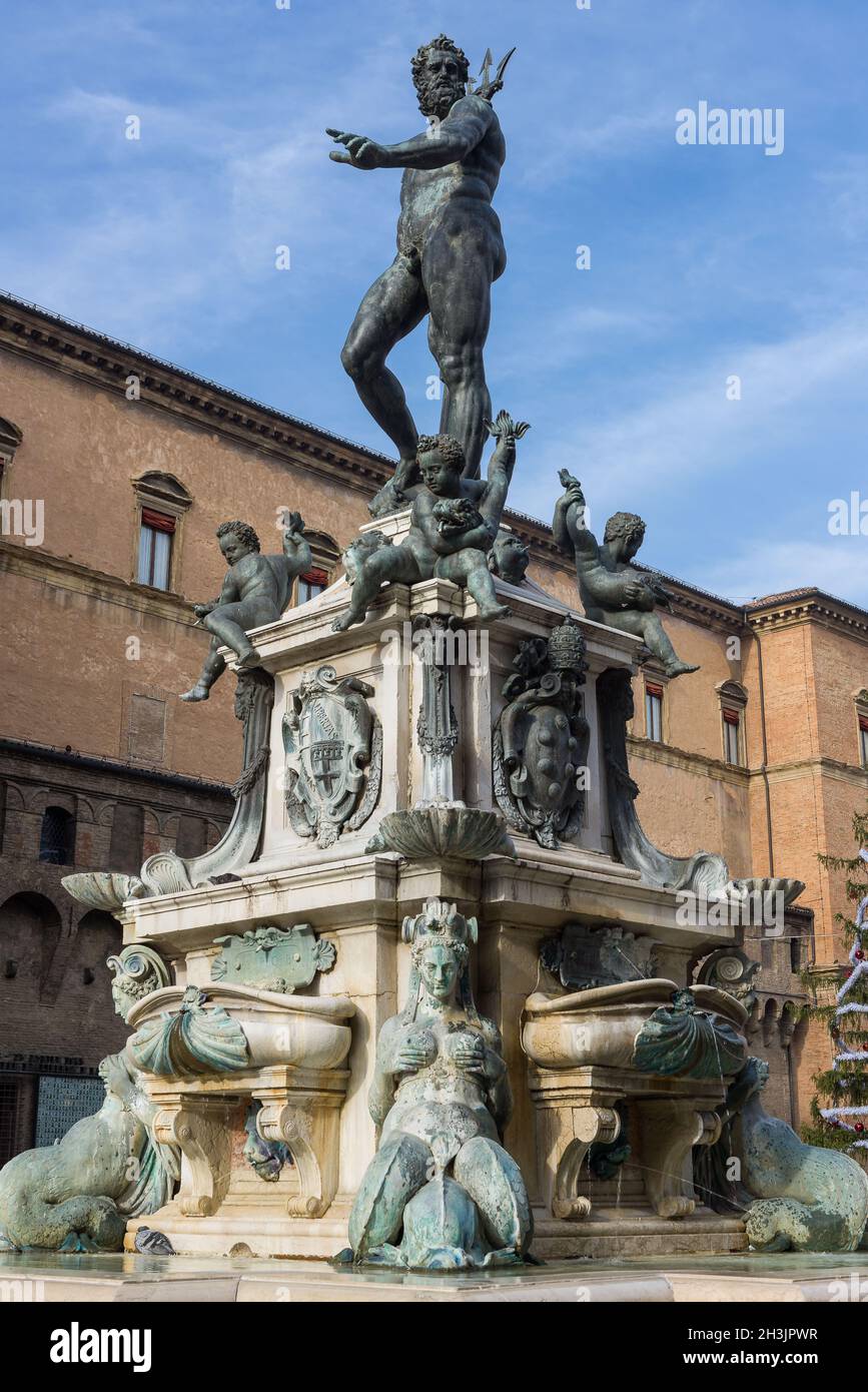 Fontana del Nettuno, simbolo di Bologna Foto Stock