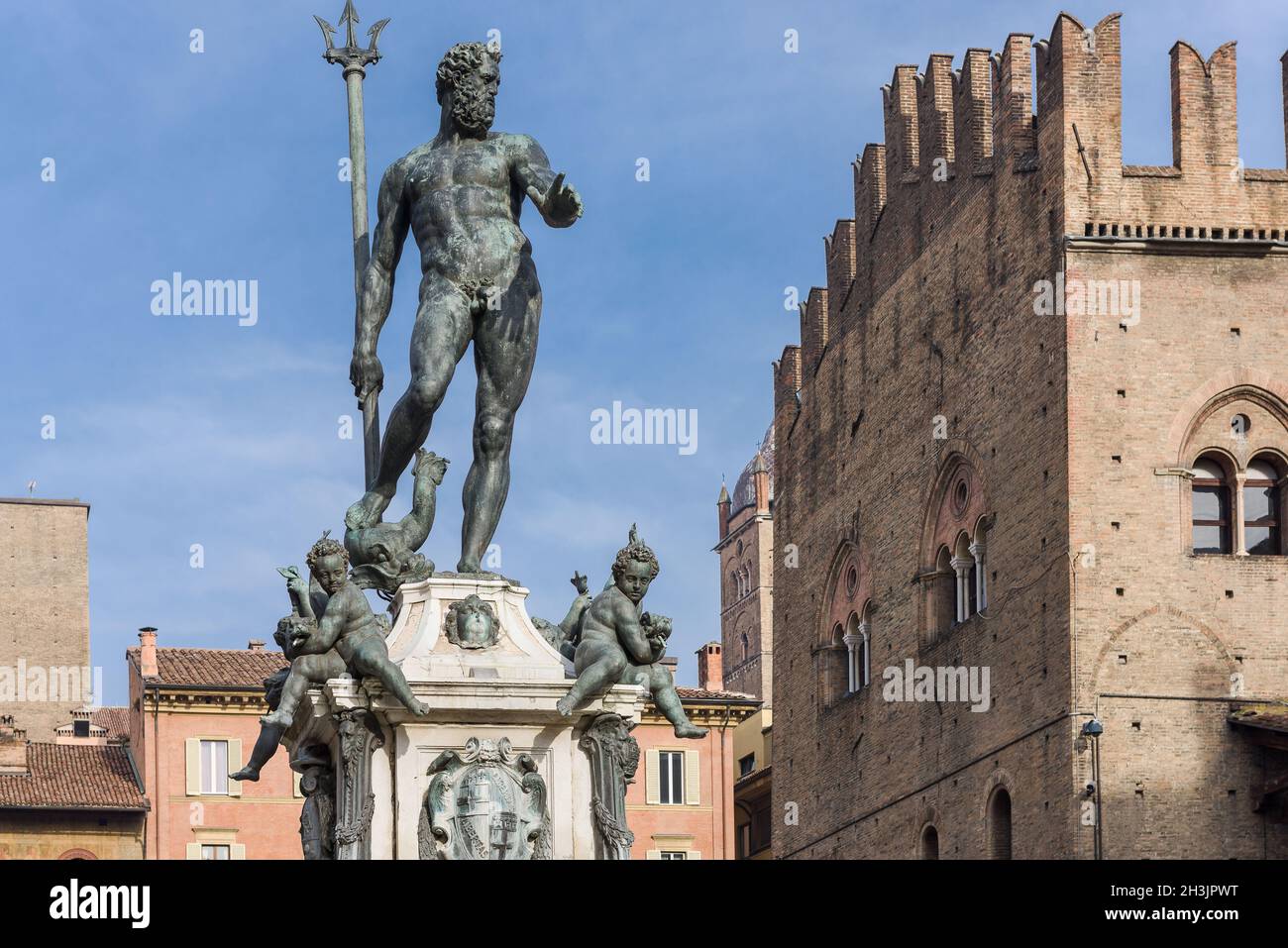Fontana del Nettuno, simbolo di Bologna Foto Stock
