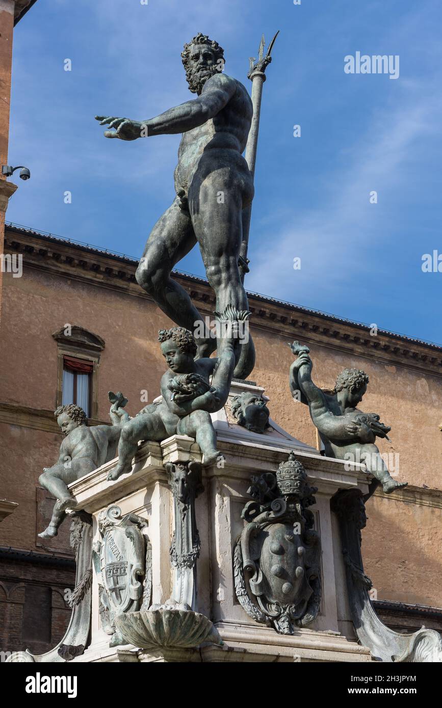 Fontana del Nettuno, simbolo di Bologna Foto Stock